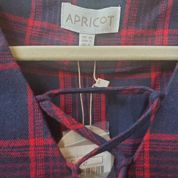 NWT S Apricot Plaid Flannel Swing Dress - Picture 5 of 8